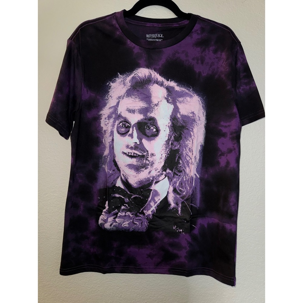 Beetlejuice Graphic Tee Purple Black Tie Dye Sandworm Movie Shirt Small NWOT